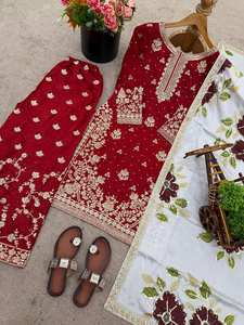 Traje Palazzo de Seda con Bordado de Lujo y Dupatta con Borde de Encaje - Product Image 4