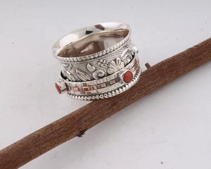 925 Sterling <b>Silver</b> Handmade Two-Tone Spinner <b>Ring</b> for <b>Women</b> Designer Meditation Anxiety Bridesmaid <b>Ring</b> for <b>Wedding</b> and Party - Product Image 4
