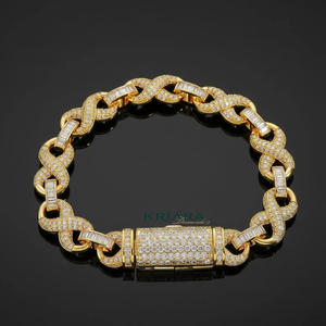 Bracelet unisexe de luxe en argent 925 plaqué or rose avec moissanite taille baguette, serti en canal, maillons de chaîne géométriques - Product Image 2