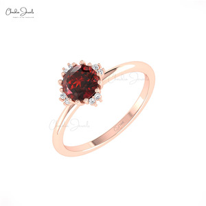 New Arrival 2026 Mozambique <b>Garnet</b> 6mm Round Cut Gemstone with 14k Solid Gold Diamond Accent <b>Ring</b> Dual Birthstone <b>Ring</b> - Product Image 3