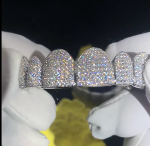 Grillz dentaire en strass, mode Hip Hop unisexe, micro-incrustation, plaqué argent, taille brillant ronde - Product Image 3