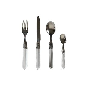 Ensemble de couverts élégants en acier inoxydable 4 pièces, finition miroir, couteau, fourchette, cuillère avec poignées effet cristal pour mariages, vaisselle de table - Product Image 1