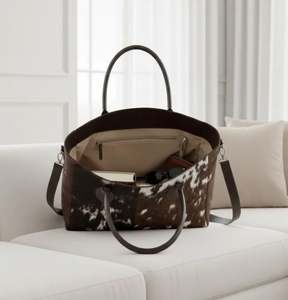 Grand sac fourre-tout vintage en cuir de vachette véritable avec fermeture éclair, poignées en cuir, imperméable et portable pour les voyages - Product Image 4