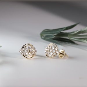 Pendientes de tuerca con diamantes de oro en forma de marquesa, diseño clásico de filigrana calada, pavé de cristal, geométricos, joyería fina para mujer - Product Image 3