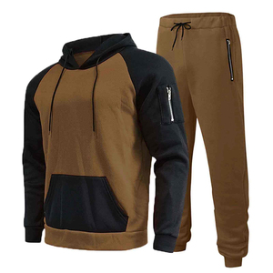 Men's Red Black Color Blocking Hooded Tracksuit Set Full Sleeve Casual Sweatshirt With <b>Zip</b> Pocket Joggers Autumn Wear - Product Image 5