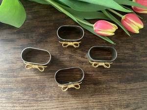Vintage Goldtone <b>Bow</b> Napkin Rings Set of 4 German Metal Napkin <b>Holders</b> Mid Century Dining Table Decor - Product Image 5
