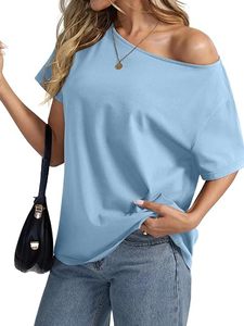 Camiseta de Algodón Personalizada con Logotipo para Mujer, de Hombros Descubiertos, Manga Corta, Color Sólido, Ecológica, Informal - Product Image 3