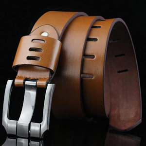 Ceinture en cuir de vache marron avec boucle rectangulaire en acier, style décontracté et durable - Product Image 3