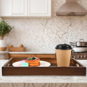 Plateau de service rectangulaire en bois rustique style ferme, avec poignée en corde perlée, finition vieillie, artisanat en bois brun, motif floral, pour hôtel et maison - Product Image 4