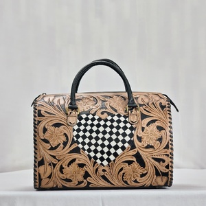 Sac à bandoulière portable en cuir de vachette marbré marron à carreaux personnalisé Walla 2026 avec fermeture éclair pour femme, style western cowgirl - Product Image 4