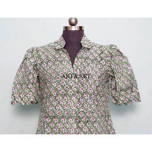 Vestido Moderno Casual de Manga Corta para Fiesta, Estilo Dulce y Elegante para Mujer, Estampado a Mano, de Algodón, Tipo Canguro, Cómodo y Corto - Product Image 2