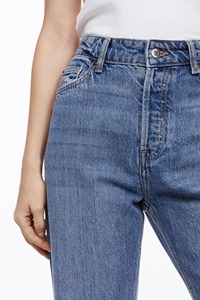 Pantalon décontracté taille haute classique à poches, coupe large, en jean respirant pour femme, style cargo, OEM - Product Image 2
