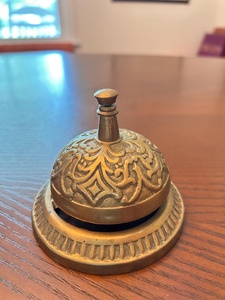Vintage Ornate <b>Brass</b> Desk <b>Bell</b> Raised Scroll Relief Fluted Base Tap <b>Bell</b> For Cafes Hotels Office and Shops - Product Image 3