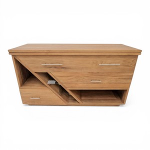 Muebles de Baño de Madera de Teca Natural Sólida de Primera Calidad, Mueble de Madera Maciza Hecho a Mano con Estantes de Almacenamiento Diagonales Únicos y Cajón - Product Image 1