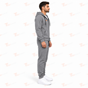 Nuevo conjunto deportivo de dos piezas con logotipo personalizado, sudadera con capucha y cremallera completa de algodón y tejido técnico, pantalones deportivos con cremallera para hombre - Product Image 3