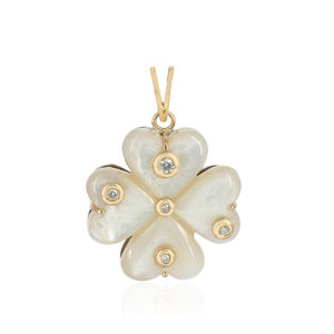 Pendentif Cœur en Diamant Naturel et Nacre sur Or Jaune 14 carats avec Dos en Argent 925 - Product Image 2