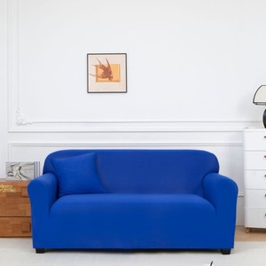 Blue Solid Elastic Stretch <b>Sofa</b> <b>Cover</b> Slipcover Washable Polyester Couch <b>Cover</b> <b>for</b> Three Seat <b>Sofa</b> Modern Living Room - Product Image 1