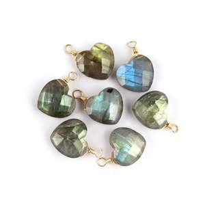 Natural Blue Chalcedony Heart Pendant 10mm Gold Plated Faceted Gemstone Charm Single Bail Sterling Silver Jewelry for Women - Product Image 6