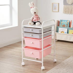 Chariot de rangement MIT à 4 niveaux en plastique avec tiroirs, chariot de rangement en métal pour la cuisine, organisation des outils, solution de rangement pour la maison, salle de bain, salon - Product Image 1