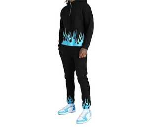 LONG MISSION INDUSTRY Men's <b>White</b> Tracksuit Blue Quarter-Zip Drawstring <b>Hoodie</b> Pants Streetwear Full Sleeve Regular Fit - Product Image 4