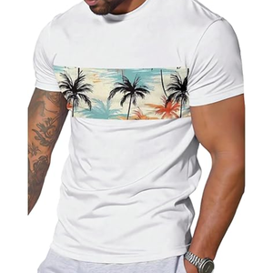 Men's Casual Short Sleeve T-Shirt Ombre Tropical Design Crewneck Lightweight Summer Top - Product Image 1