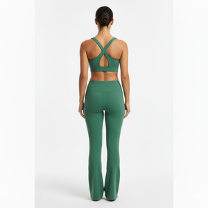 Custom Private Label Plus Size Yoga Set Nylon Spandex Seamless Gym Workout Set Sports Bra Flared High Waist Leggings Women OEM - Product Image 5