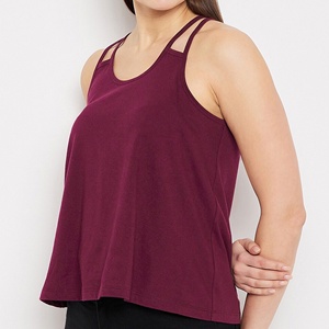 Womens Double Strap Tank <b>Top</b> Burgundy Cotton <b>Flowy</b> A Line Sleeveless Casual Camisole Manufacturer - Product Image 4