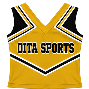 Haut d'uniforme de cheerleading doré sans manches, col en V, pour femmes et filles, idéal pour la performance d'équipe, la danse, l'entraînement et la compétition - Product Image 2