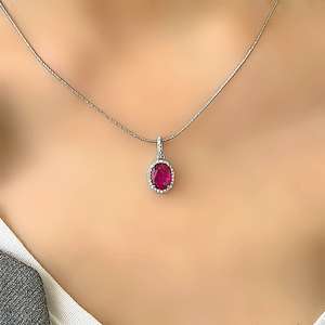 Genuine Natural Ruby Oval Halo Silver Pendant Elegant <b>Red</b> Gemstone Jewelry July Birthstone Gift For Women Pendant - Product Image 6