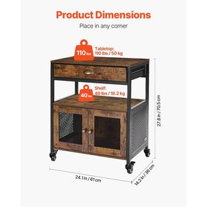 Mobiletto da Caffè in Stile Rustico da 24 Pollici con Spazio di Stoccaggio e Porta a Rete, Tavolino da Caffè da 24 Pollici con Ruote - Product Image 3