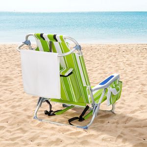Sedia da Spiaggia 63*65*82cm in Tessuto Oxford Corto, Tubo in Alluminio Argento-Bianco, Capacità 100kg, Strisce Verdi - Product Image 5