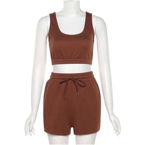 Ensemble 2 pièces short et haut tricoté bleu clair pour femme, col rond, manches longues, respirant, décontracté, printemps-été, coupe droite, polyester, mi-mollet - Product Image 4