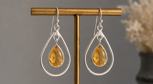 Boucles d'oreilles en argent sterling avec citrine en forme de goutte, boucles d'oreilles pendantes en citrine faites à la main, bijoux en argent pierre de naissance de novembre - Product Image 3