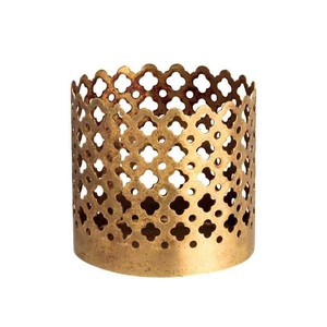Oriental <b>Copper</b> Cylinder Candle Holder With Lattice Pattern Heat Resistant Home Decoration - Product Image 3