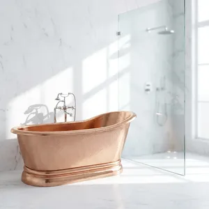 Baignoire autoportante en cuivre pur, artisanale, style vintage antique, baignoire de luxe pour salle de bain - Product Image 2