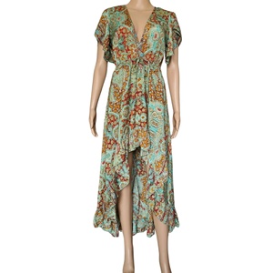 Vestido Maxi de Seda Tejida con Estampado Paisley, Estilo Bohemio Coreano Y2K, Talla Única, Cuello en V, Casual, Dulce, para Verano - Product Image 1