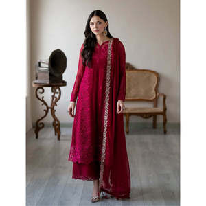 Designer Polyester Salwar Kameez Party Wear <b>Top</b>-Plazzo and Dupatta with Heavy Embroidery Work Elegant <b>Wedding</b> Attire - Product Image 1