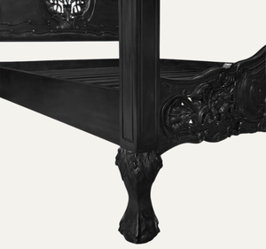 เตียงไม้แกะสลักลายโบราณขนาดคิงไซส์ โครงไม้มะฮอกกานีแท้ พร้อมหลังคาสี่เสา สำหรับห้องนอน - Product Image 4