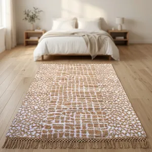 Tapis en jute classique artisanal HILTEX, tissage plat fin en fibres naturelles jacquard à motifs floraux pour extérieur - Product Image 1