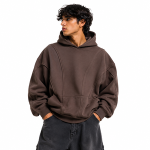 Custom <b>Men's</b> <b>Pullover</b> Fleece Hoodies Panel Stitching Relaxed Fit Drop Shoulder Sweatshirts Top for B2B Bulk Purchasing Hoodie - Product Image 1
