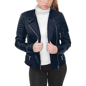New Trendy Stylish Casual <b>Long</b> Quilted Sheep Skin <b>Leather</b> <b>Jacket</b> for Women Cotton Breathable Waterproof Windproof Zipper Closure - Product Image 2