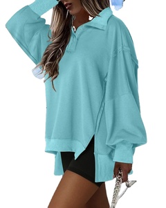 Top informal holgado para mujer, sudadera de manga larga 2025, cuello Polo, transpirable, antiarrugas, parte delantera, bordado 100% - Product Image 1