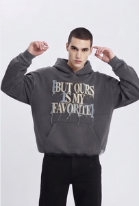 Sweat à capuche homme à épaules tombantes, brodé et effet usé, coupe oversize, lavé, pour l'hiver - Product Image 4