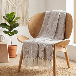 Denim Blue Diamond Weave Cotton <b>Sofa</b> Throw Bohemian Decorative Fringed Blanket Handmade B2B Supplier - Product Image 6