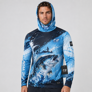 Sweat à capuche de pêche unisexe F2 WIN, impression par sublimation, UPF 50, séchage rapide, respirant, manches longues, chemise de performance, motif bleu sur le devant - Product Image 4