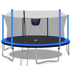 Trampoline bleu de 15 pieds avec panier de basket, gonfleur et échelle, 6 pièces, filet de sécurité supplémentaire, manchons de poteaux - Product Image 3