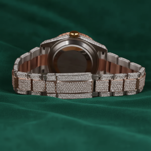 Reloj Pragalbh de Lujo con Diamantes, Esfera Dorada Rosa Estilo Hip Hop, Centro Negro con Números Árabes, Brazalete Totalmente Adornado con Diamantes, Movimiento de Cuarzo - Product Image 2