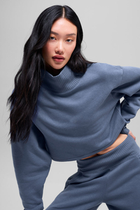 Sweat-shirt à col roulé pour femme, col rond, couleur unie, manches longues, tricoté en coton et fibre de bambou, respirant, pour l'automne - Product Image 5