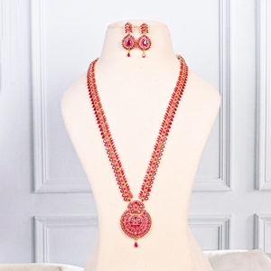 Wholesale Price Traditional South Indian <b>Ruby</b> Haram <b>Necklace</b> Set Bridal Jewelry for Women Gift for Her - Product Image 1