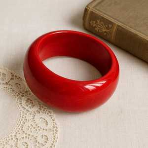 Handmade Red Marble Resin Bangle Chunky Wide Convex Dome Plain Solid Resin Craft <b>Ruby</b> Statement Cuff <b>Bracelet</b> - Product Image 1